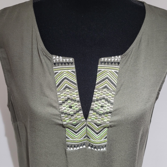 Apt 9 Tribe Womens Green Sleeveless Embroidered Tunic Dress Size Large Aztec NEW - Picture 5 of 12